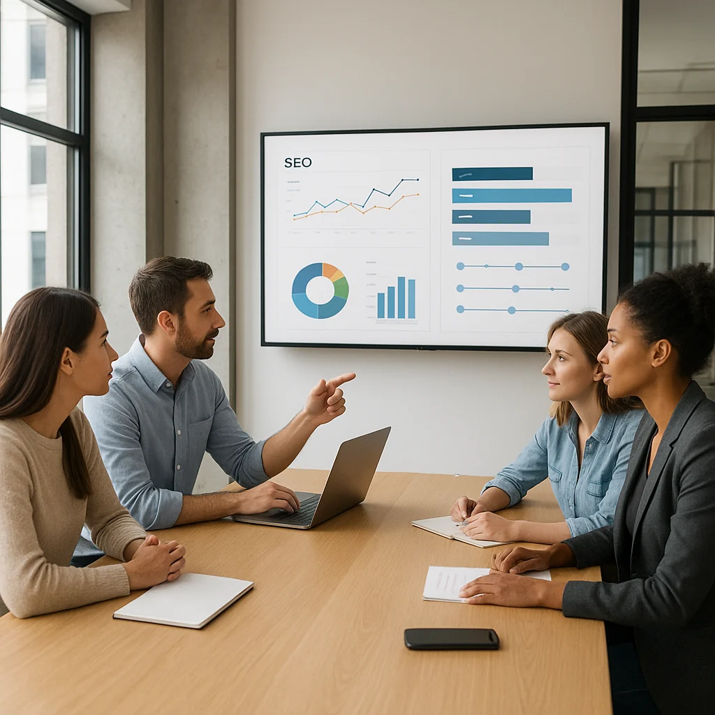 Équipe marketing analysant un audit SEO et ses priorités
