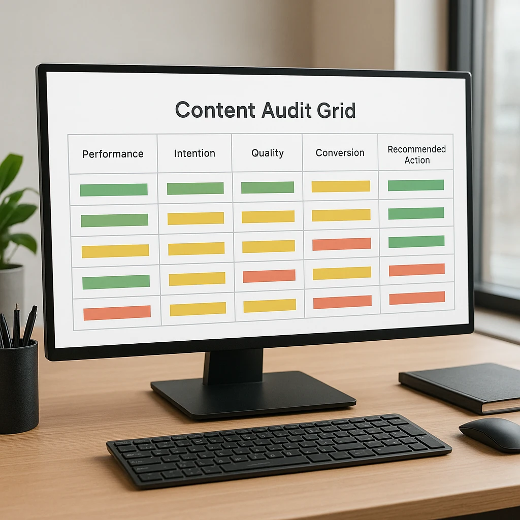Grille d’audit SEO contenu pour prioriser les pages à optimiser, fusionner ou supprimer