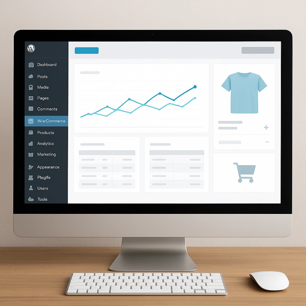 Interface WooCommerce et SEO sur un écran d’ordinateur