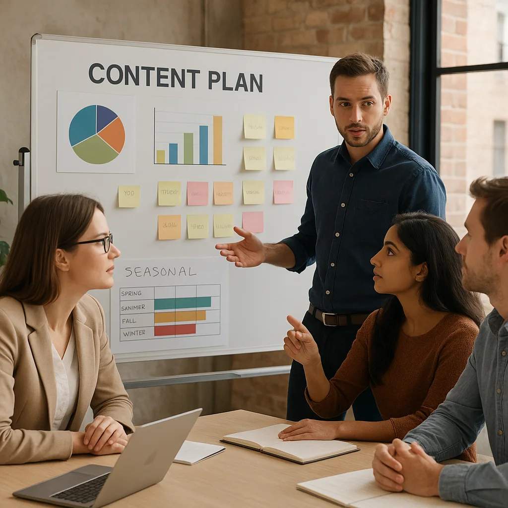 Réunion autour d’un calendrier éditorial SEO