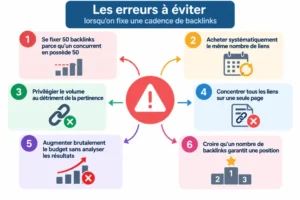 Infographie montrant un cercle rouge central avec un point d exclamation entouré de six panneaux colorés numérotés 1 a 6